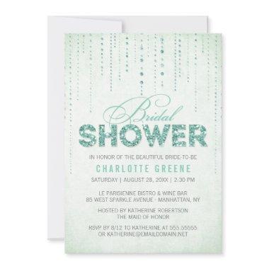 Mint Glitter Look Bridal Shower Invitations