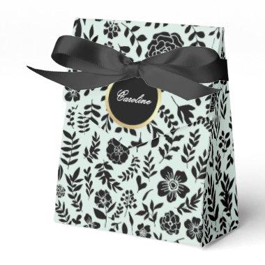 Mint | Gold | Black Floral Custom Name Wedding Favor Boxes
