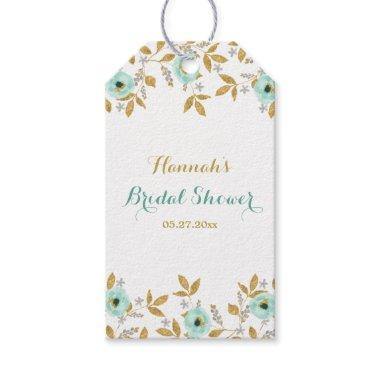 Mint Gold flower Bridal Shower Favor Tags