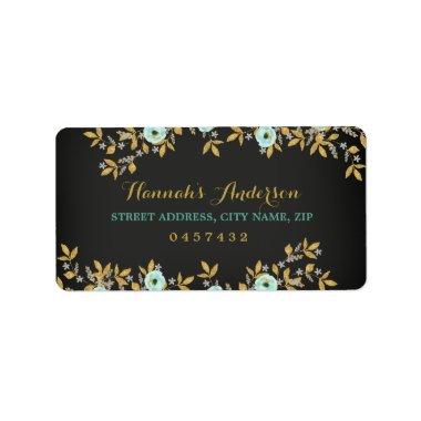 Mint Gold Flower Chalkboard Address Labels