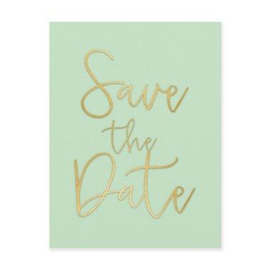 Mint & Gold SAVE THE DATE Modern Script Post