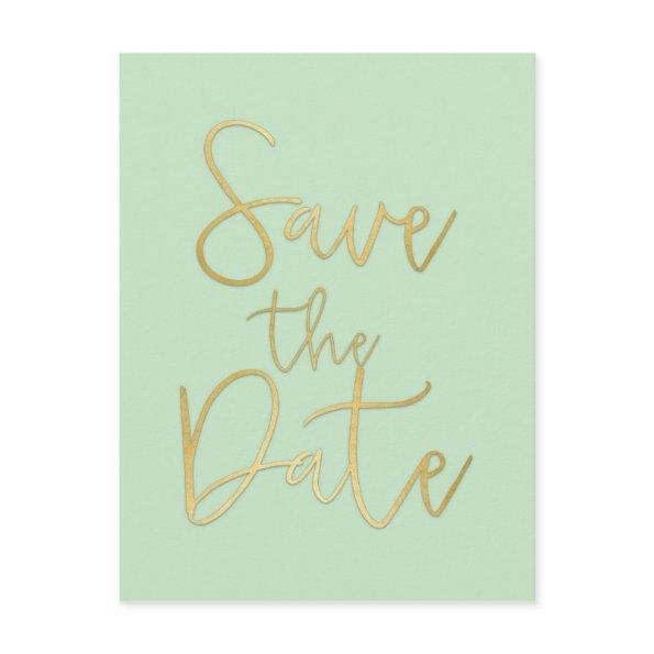 Mint & Gold SAVE THE DATE Modern Script Post