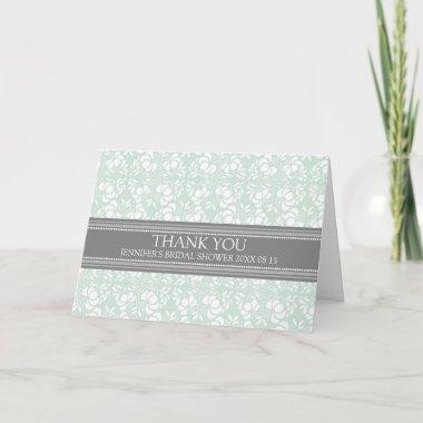 Mint Gray Damask Bridal Shower Thank You Invitations