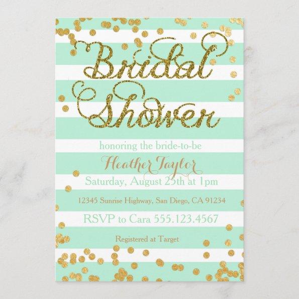 Mint Green and Gold Bridal Shower Invitations