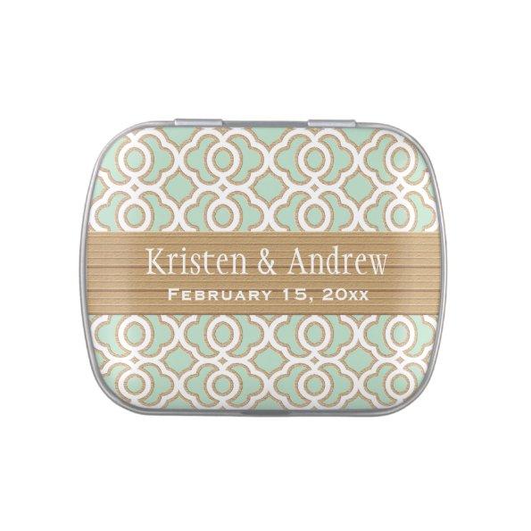 Mint Green and Gold Moroccan Wedding Favor Jelly Belly Candy Tin