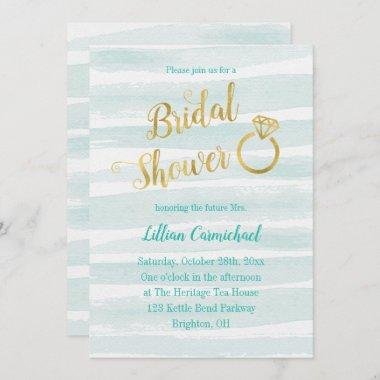 Mint Green and Gold Watercolor Bridal Shower Invitations