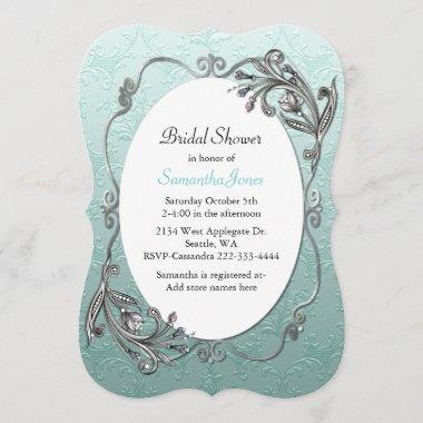 Mint Green and Silver Bridal Shower Invitations