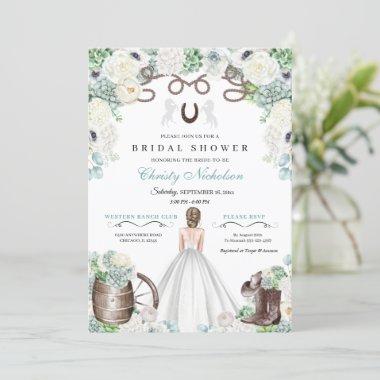 Mint Green and White Western Bridal Shower Invitations