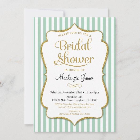 Mint Green Bridal Shower Invitations Elegant Stripe