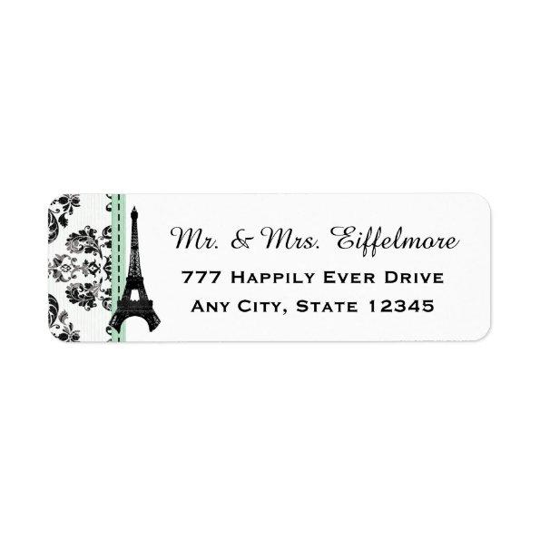 Mint Green Damask Eiffel Tower Label