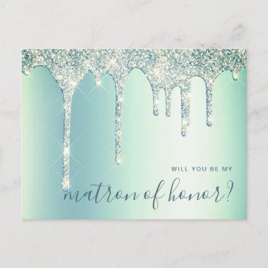 Mint green drips will you be my matron of honor invitation postInvitations
