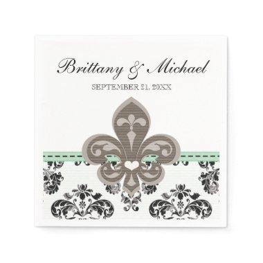 Mint Green Fleur de Lis Wedding Paper Napkins
