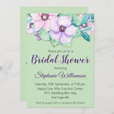 Mint Green Floral Bridal Shower Invitations