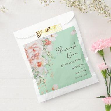 Mint Green Floral Thank You Wedding Favor Bag