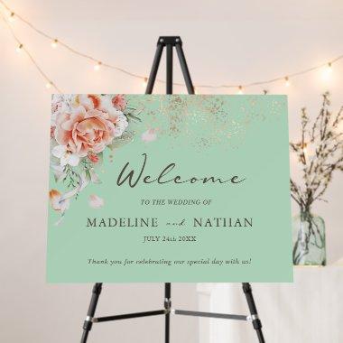 Mint Green & Floral Wedding Welcome Foam Board