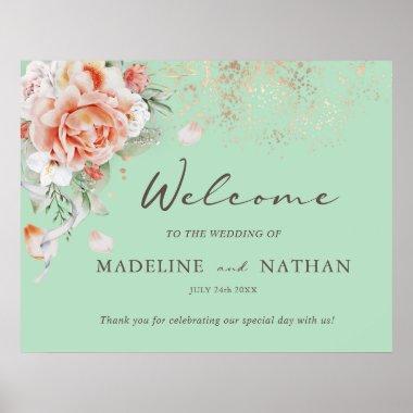 Mint Green & Floral Wedding Welcome Poster