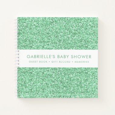 Mint Green Glitter Baby Shower Gift List Guestbook Notebook
