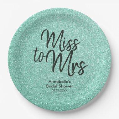 Mint Green Glitter Girly Miss to Mrs  Paper Plates