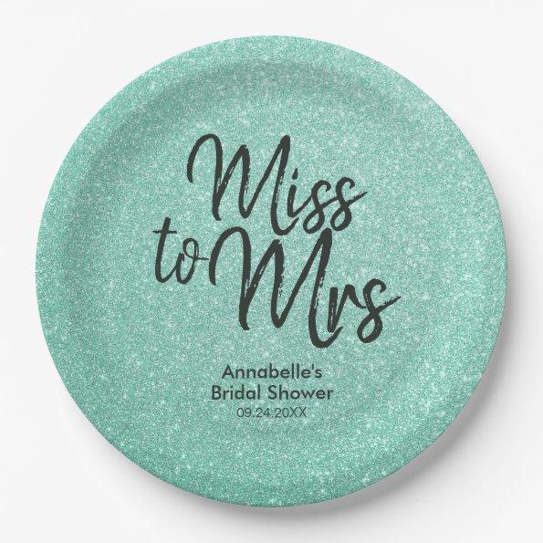 Mint Green Glitter Girly Miss to Mrs  Paper Plates