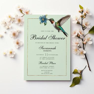 Mint green gold colorful hummingbird Bridal Shower Invitations