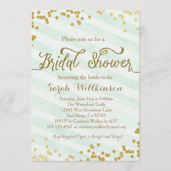 Mint Green & Gold Wedding Bridal Shower Invitations