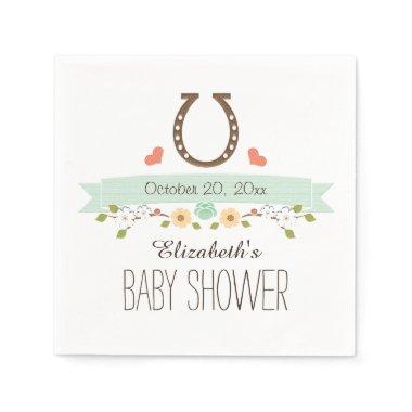 Mint Green Horseshoe Western Baby Shower Napkins