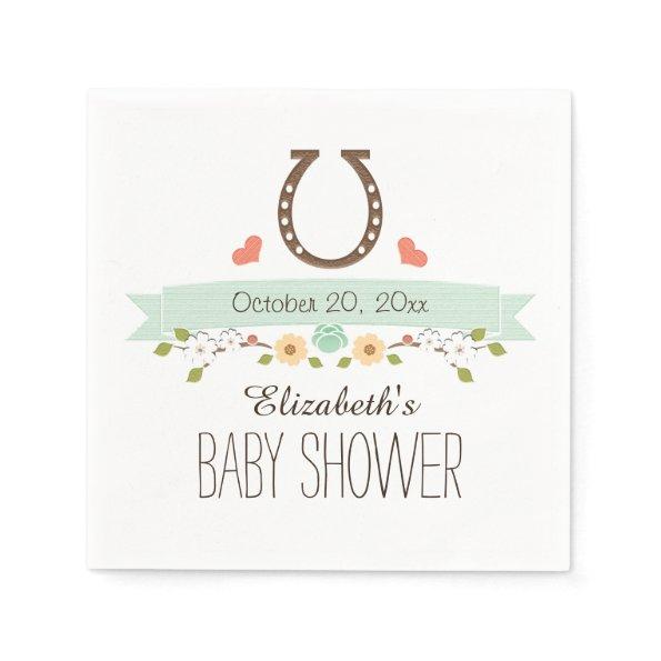 Mint Green Horseshoe Western Baby Shower Napkins