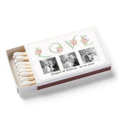 Mint green LOVE typography and pink roses wedding Matchboxes