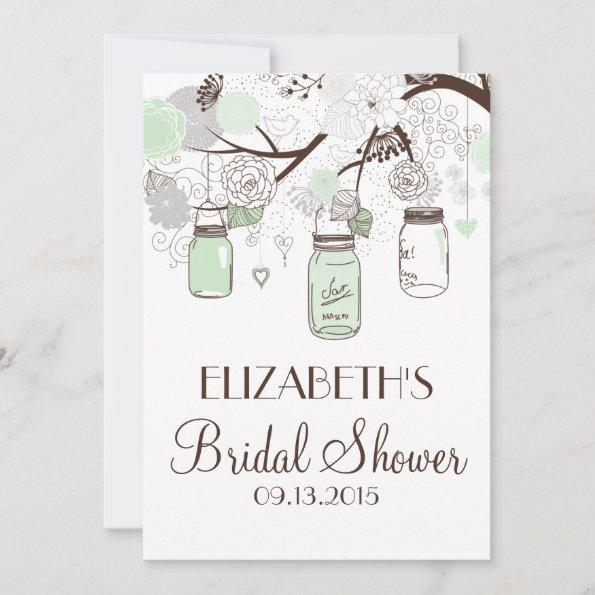 Mint Green Mason Jars Bridal Shower Invitations