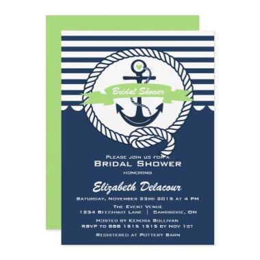 Mint Green Navy Nautical Bridal Shower Invitations