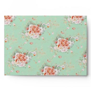 Mint Green Patterned Floral  Envelope