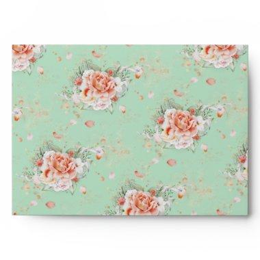 Mint Green Patterned Floral Invitations Envelope