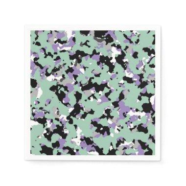 Mint Green & Purple Camouflage Camo Print Party Napkins