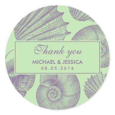 Mint Green Sea shell Wedding Thank You Sticker
