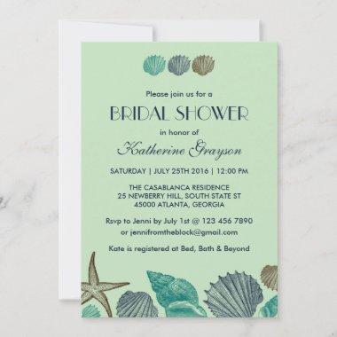 Mint Green Seashells Invitations for Summer Wedding
