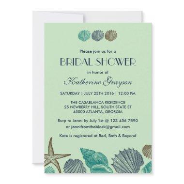 Mint Green Seashells Invitations for Summer Wedding