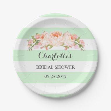 Mint Green Stripes Floral  Plate