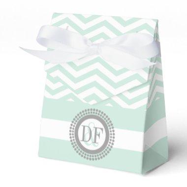 Mint green, white chevron zigzag pattern wedding favor boxes