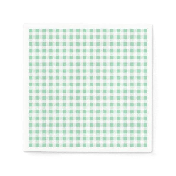 Mint Green White Gingham Pattern Napkins
