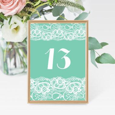 Mint Green White Lace Romantic Table Number