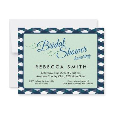 Mint Green with Navy Blue Border Bridal Shower Invitations