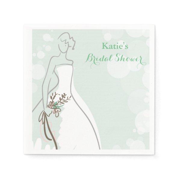 Mint Green with Sketched Bride Paper Napkins