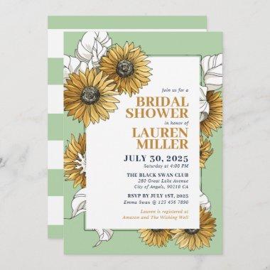Mint Green Yellow Sunflower Floral Bridal Shower Invitations