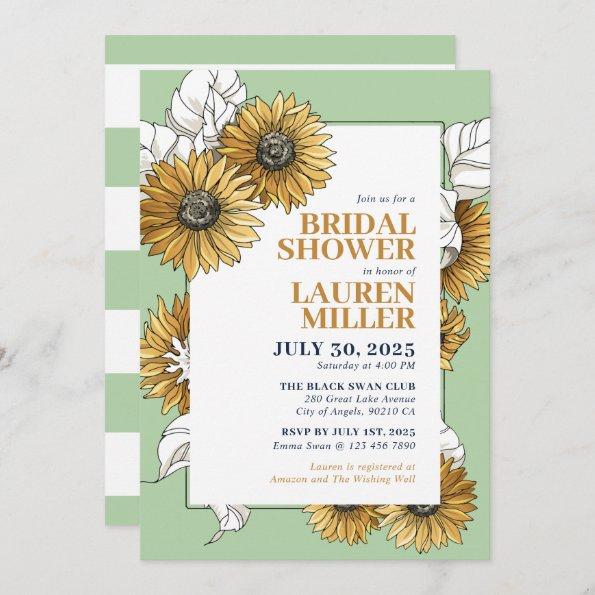 Mint Green Yellow Sunflower Floral Bridal Shower Invitations