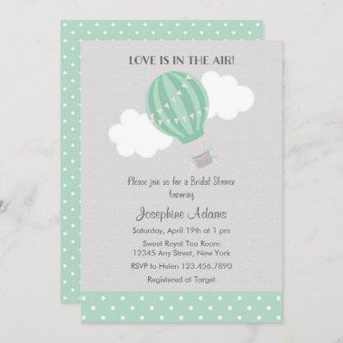 Mint Hot Air Balloon Bridal Shower Invitations
