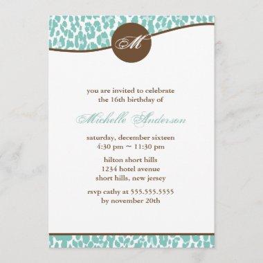 Mint Leopard Print Birthday Invitations