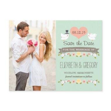 MINT LOVE BIRDS DOVE SAVE THE DATE ANNOUNCEMENT POST