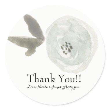 Mint Modern Watercolor Flower Floral Wedding Favor Classic Round Sticker