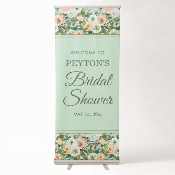 Mint Peach Watercolor Floral  Welcome Retractable Banner