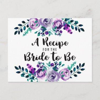 Mint & Purple Floral Bridal Shower Recipe Invitations